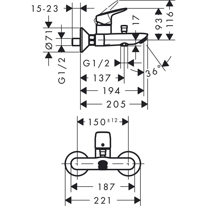 Смеситель для ванной - душ HANSGROHE Logis, 71400000