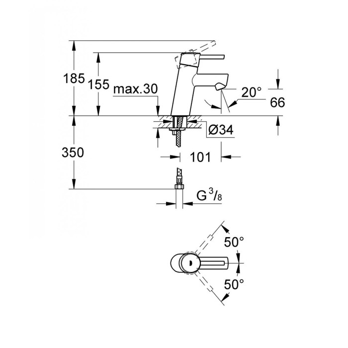 Смеситель для раковины GROHE Concetto, размер S, 3224010E