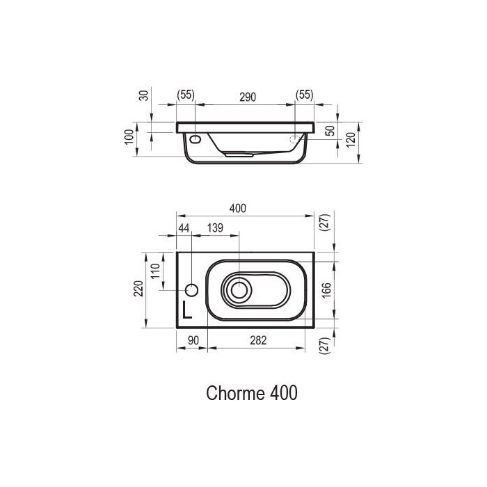 Умывальник мини RAVAK Chrome 400 x 220 мм, правый