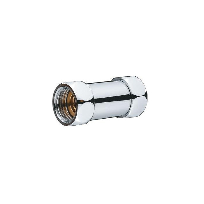 The connection fitting is chrome-plated (shiny) PROFACTOR 3/4"" x 3/4"" with loose nuts.