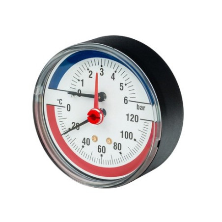 Горизонтальный термоманометр WATTS 80 мм, 0-120° C, 0-6 бар
