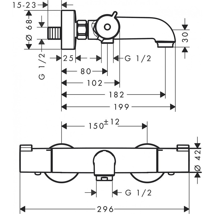 Termostatiskais vannas - dušas maisītājs HANSGROHE Ecostat 1001 CL, 13201000