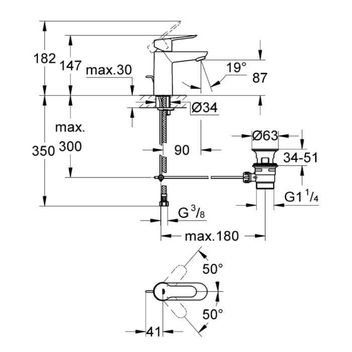 Смеситель для раковины с донным клапаном GROHE BauEdge