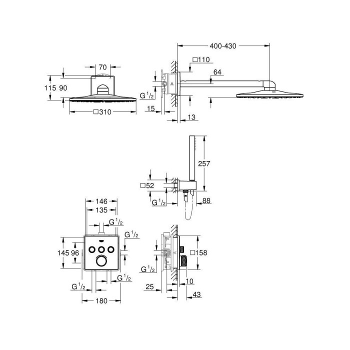 Potinkas termostatiskais dušas komplekts GROHE Grohtherm SmartControl, 34706000