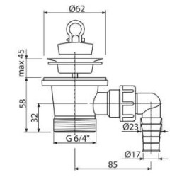 Izlietnes sifona vārsts ar veļas mašīnas savienojumu ALCAPLAST 1 1/2"" (58) ar aizbāzni