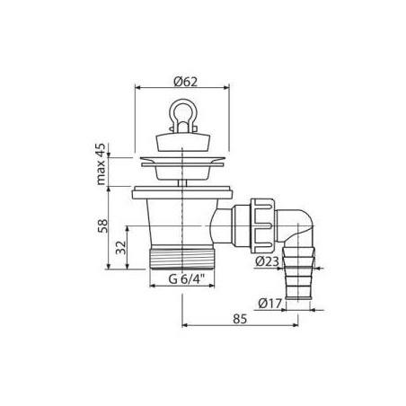 Sink siphon valve with washing machine connection ALCAPLAST 1 1/2"" (58) with stopper