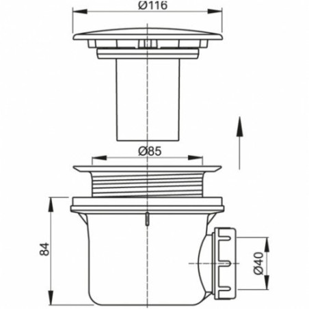 Sifona duša paletei ALCAPLAST 116 mm
