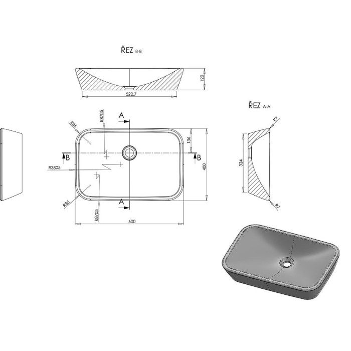 RAVAK Ceramik R sink, 600 x 400 mm