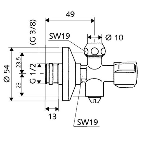 Клапан угловой с водоотводом SCHELL 1/2"" x 3/8""