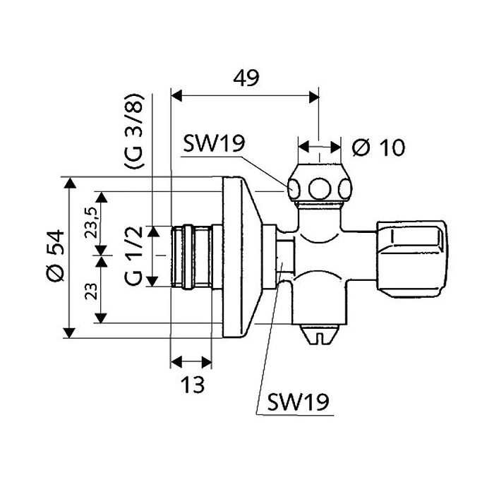 Клапан угловой с водоотводом SCHELL 1/2"" x 3/8""