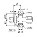 Chromed SCHELL valve campypus 1/2"" x 3/8"" x 3/8""