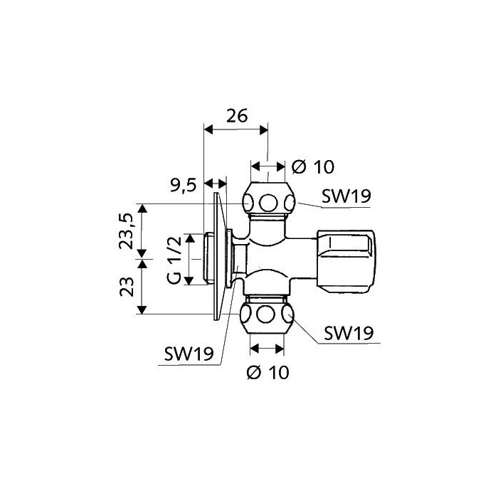 Vārsts campypus hromēts SCHELL 1/2"" x 3/8"" x 3/8""