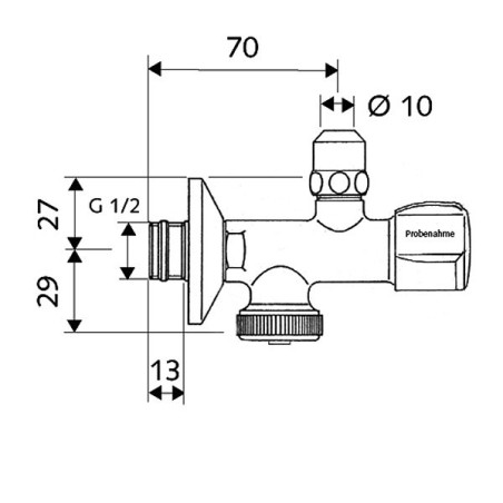 Vārstu hromēts SCHELL 1/2"" x 3/8"" x 3/4""