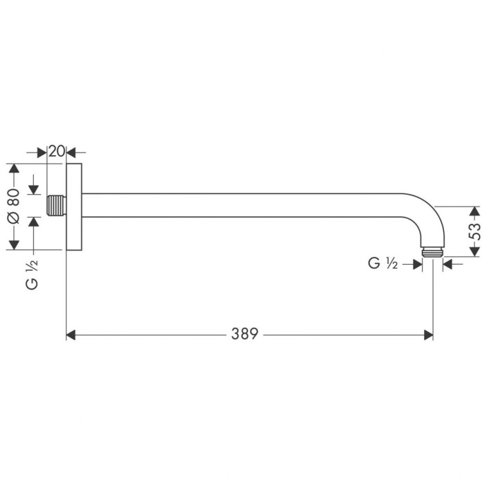 Shower head holder from the wall HANSGROHE 38.9 cm, Chrome, 27413000
