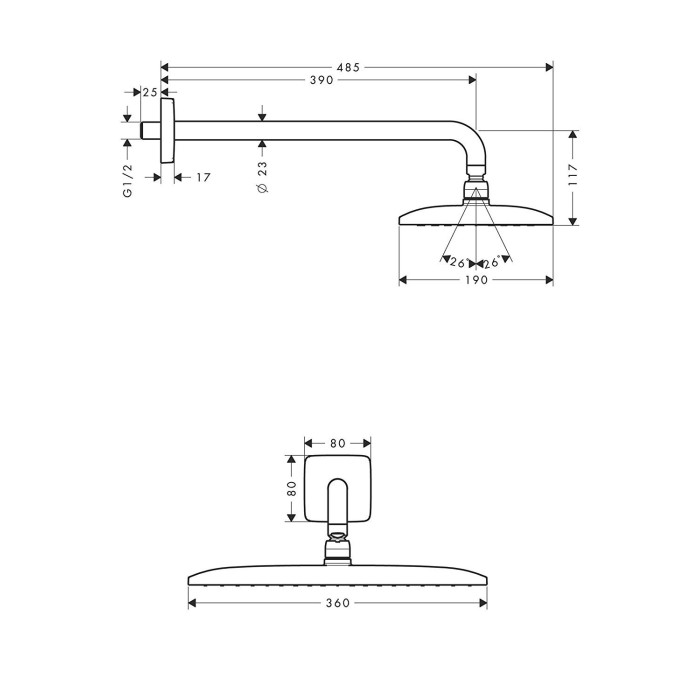 Fixed shower head with wall mount HANSGROHE Raindance E360, chrome, 27376000