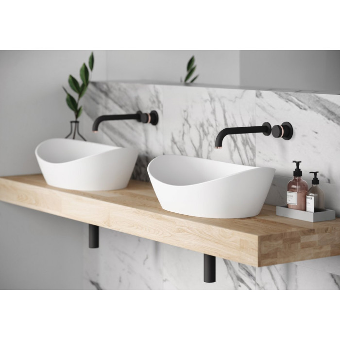 Stone composite washbasin PAA Amore Silk, white, 600 x 370 mm