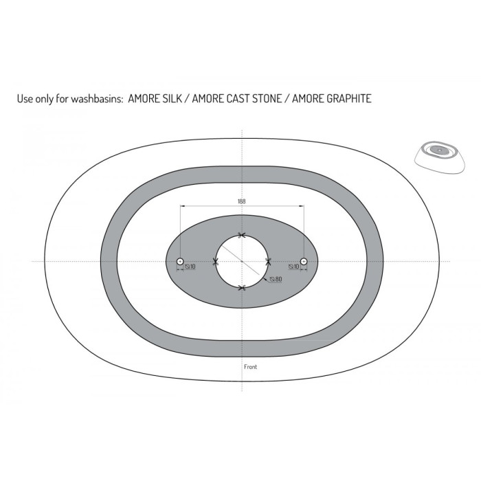 Stone composite washbasin PAA Amore Silk, white, 600 x 370 mm
