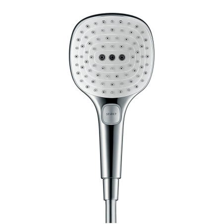 Dušas galva HANSGROHE Raindance Select E 120 3 jet Ecosmart, balta / hroms, 26520400