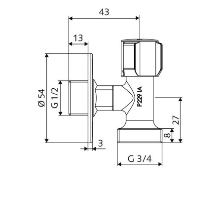 Valve corner chrome washing machine SCHELL 1/2"" x 3/4""