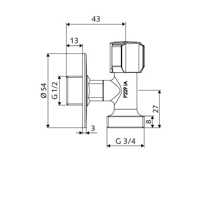 Vārsts leņķa hromēta veļas mašīna SCHELL 1/2"" x 3/4""