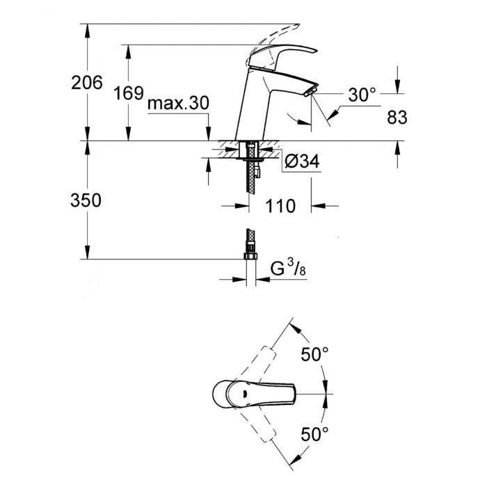 Смеситель для раковины GROHE EuroSmart, 23324001