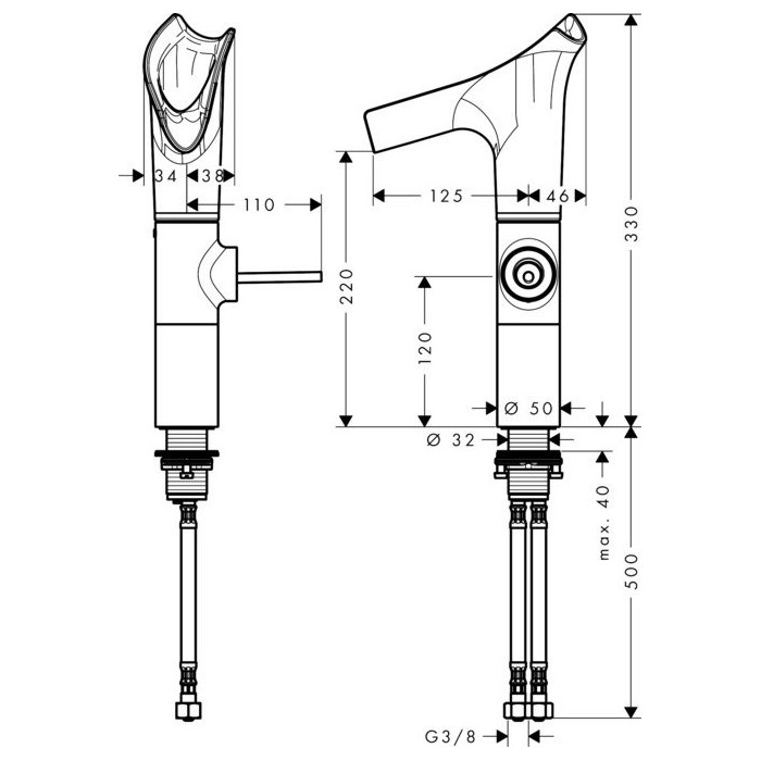 Izlietnes jaucējkrāns HANSGROHE AXOR Starck V 220, 12114000