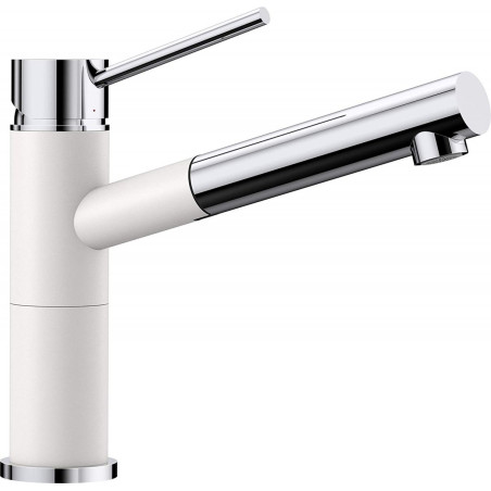 Virtuve (izlietne) maisītājs BLANCO ALTA-S Compact, balta/hromēts ar izvelkamu snapi.