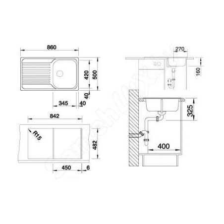 Нержавеющая сталь раковина BLANCO TIPO 45 S, 86x50 см, Матовая поверхность
