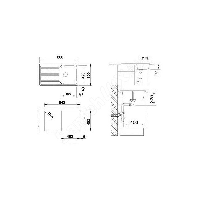 Stainless steel sink BLANCO TIPO 45 S, 86x50 cm, Matte surface