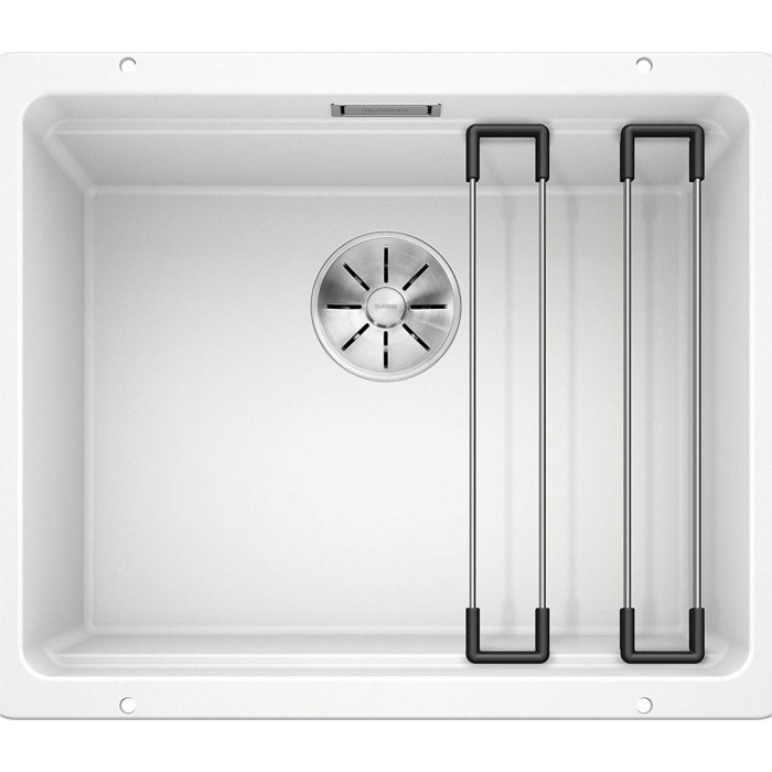 Under the countertop, a BLANCO ETAGON 500-U sink is installed, 53x46 cm, White.