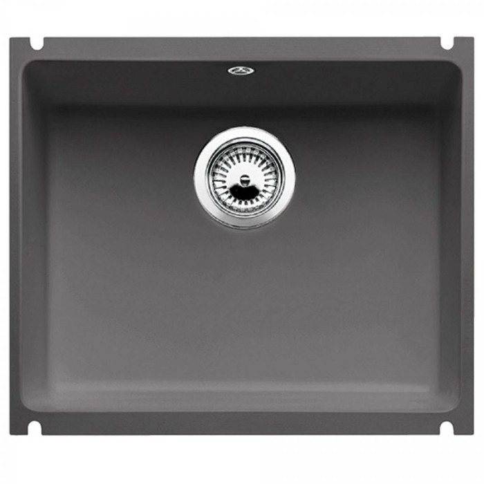 Under the countertop, a BLANCO SUBLINE 500-U ceramic sink is installed, 54.3x45.6 cm, Basalt.