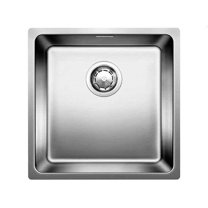 Under the countertop, a BLANCO ANDANO 400-U sink is installed, 44x44 cm, without an eccentric valve.