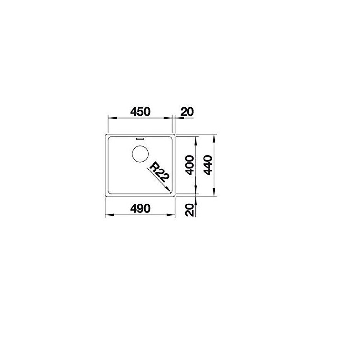 Under the countertop is installed the BLANCO ANDANO 450-U sink, 49x44 cm, without an eccentric valve.
