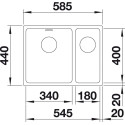 Under the countertop, a BLANCO ANDANO 340/180-U sink is installed, 58.5x40 cm, without an eccentric valve, bowl on the left.