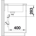 Under the countertop is installed the BLANCO SUPRA 400-U sink, 43x43 cm, without an eccentric valve.