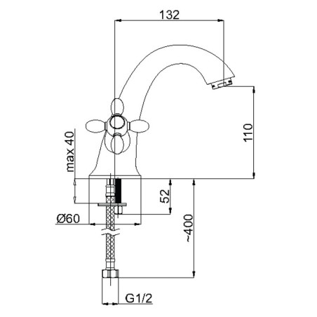 Izlietnes jaucējkrāns RUBINETA Venezia V-2 Cross