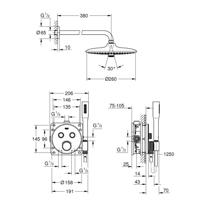 Potinkinis termostatiskais dušas komplekts GROHE Grohtherm SmartControl, 34744000
