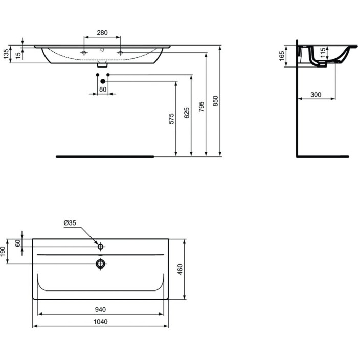 Connect Air VANITY BASIN 104 cm wall-mounted furniture sink