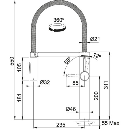 FRANKE PESCARA XL kitchen (sink) faucet, with a flexible spout, stainless steel body