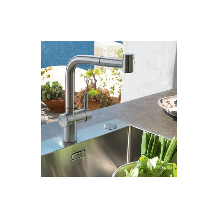 FRANKE ATLAS NEO kitchen (sink) faucet, with a pull-out hose, stainless steel body