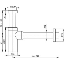 Sifons izlietnei ALCA PLAST 1 1/4"" x 32 mm, melnā krāsā