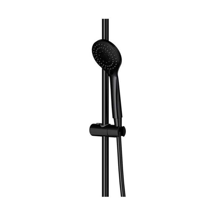Black overhead thermostatic shower system OMNIRES Y1244LUXBL with a metal shower head