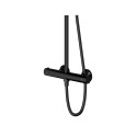 Black overhead thermostatic shower system OMNIRES Y1244LUXBL with a metal shower head