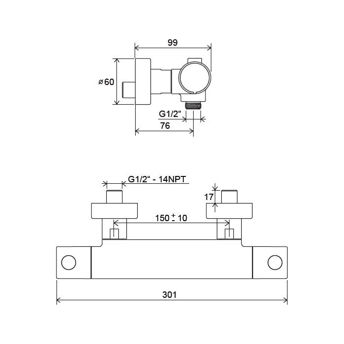 Thermostatic shower mixer RAVAK Puri
