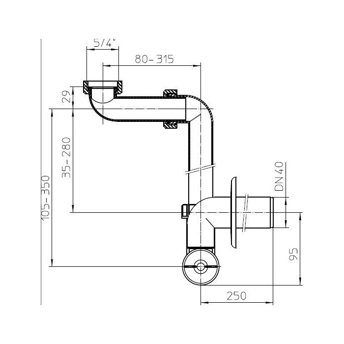 Sifons vietu taupojo izlietnei ar nosēdēju, bez ventilis HL 1 1/4"" x 40 mm, HL137/40