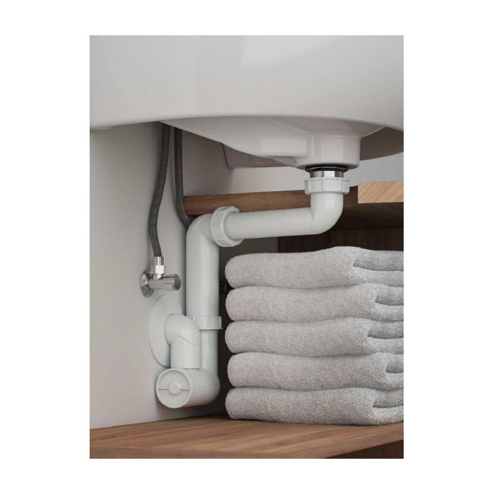 Siphon space-saving for sink with sediment trap, without vent HL 1 1/4"" x 32 mm, HL137/32