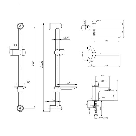 Rubineta Uno-12/C + uno-18 + variant-delta faucet set for the bathroom