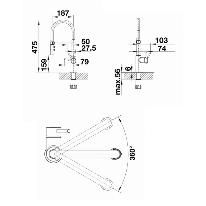 BLANCO Catris-S Flexo kitchen mixer (chrome - black matte) 525791