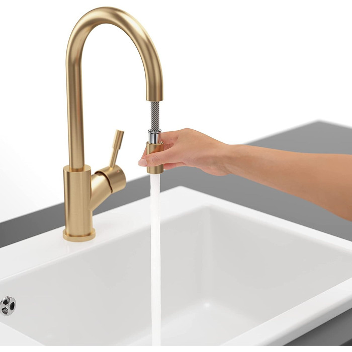 Смеситель для раковины с выдвижным душем VILLEROY&BOCH Umbrella Flex с золотыми перьями