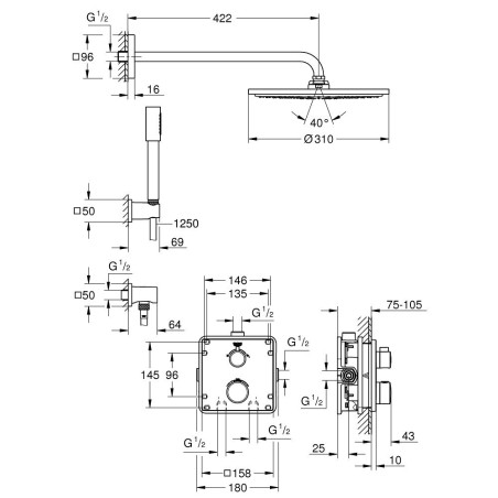 Potinkinā dušas sistēma GROHE Grohtherm, hroms, 34730000